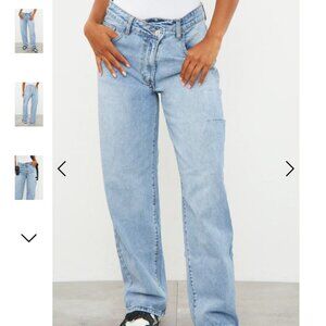 PrettyLittleThing Asymmetric Waistband Baggy Low Rise Boyfriend Jeans - Sz 4